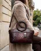 Genevieve Women's Vintage Leather Round Handle Bag