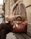 Genevieve Women's Vintage Leather Round Handle Bag