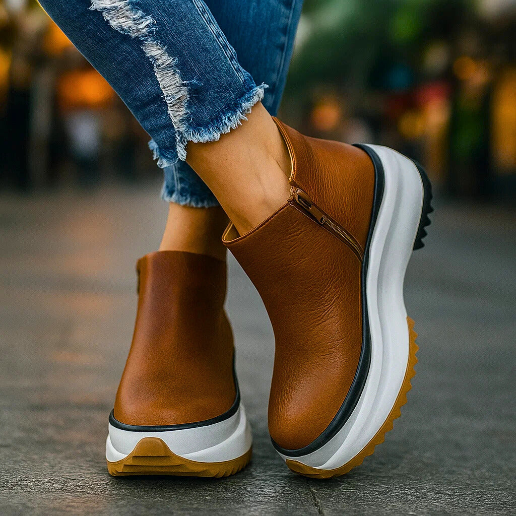 Tia Leather Platform Ankle Boots with Chunky Sole