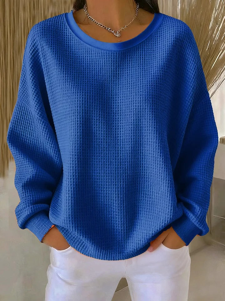 Lola Waffle-Knit Relaxed Crewneck Sweater