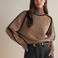 Contrast-Trim Chainette Cashmere Turtleneck Sweater
