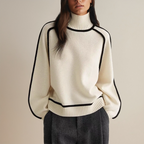 Contrast-Trim Chainette Cashmere Turtleneck Sweater