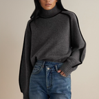 Contrast-Trim Chainette Cashmere Turtleneck Sweater