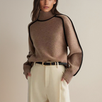 Contrast-Trim Chainette Cashmere Turtleneck Sweater