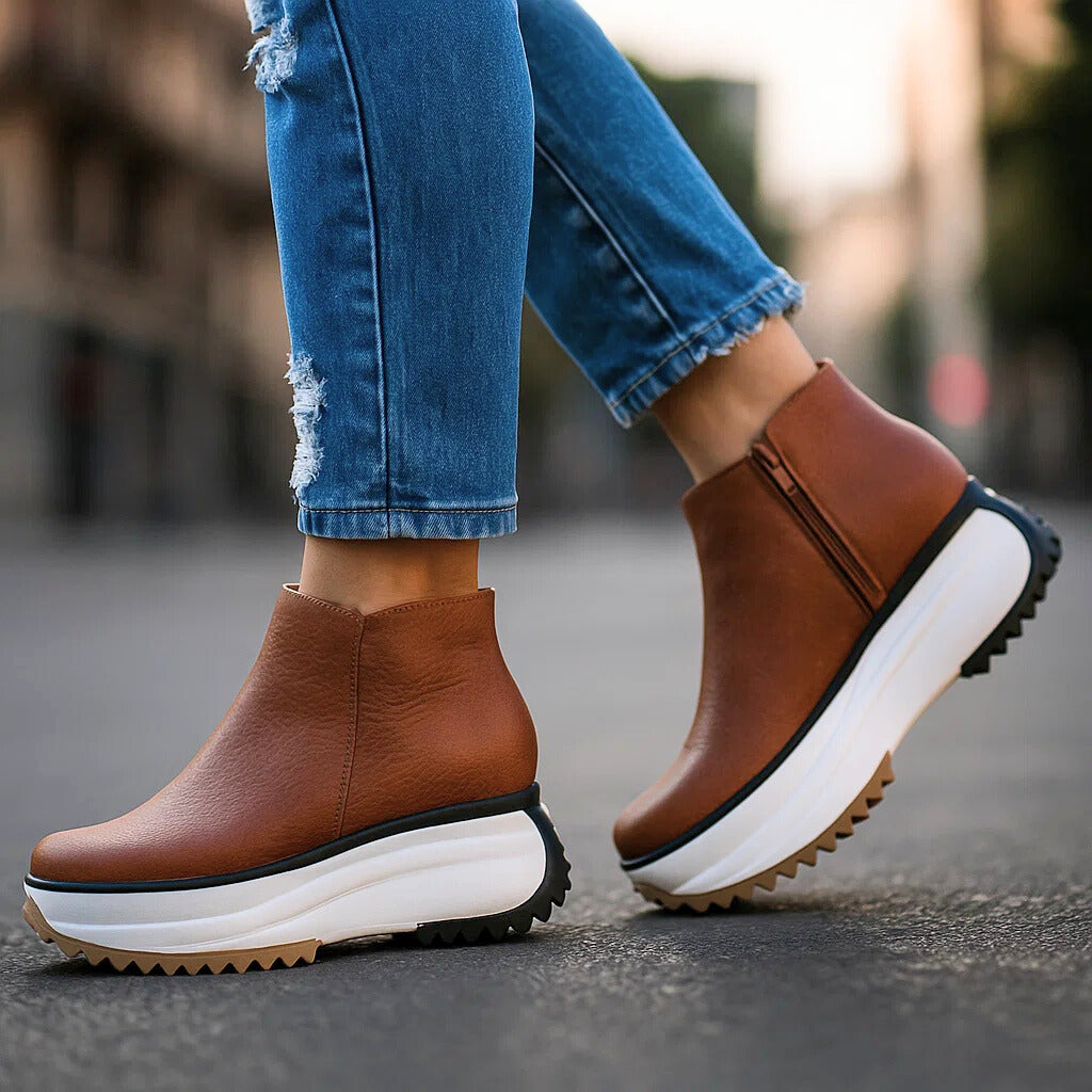 Tia Leather Platform Ankle Boots with Chunky Sole