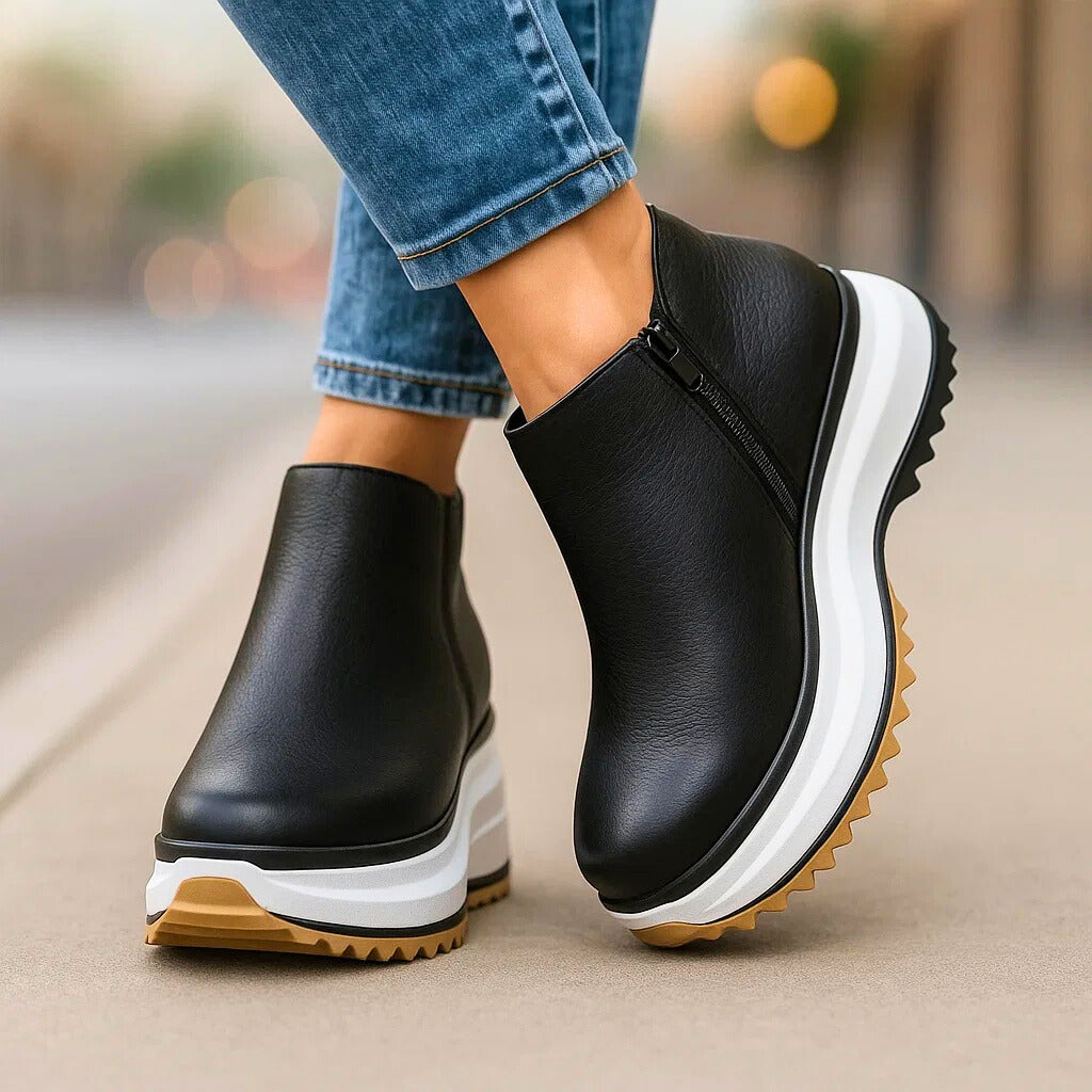 Tia Leather Platform Ankle Boots with Chunky Sole