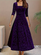 Velvet Floral Jacquard Midi Dress for Holidays