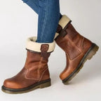 Lia Leather Fur-Lined Sherpa Winter Ankle Boots