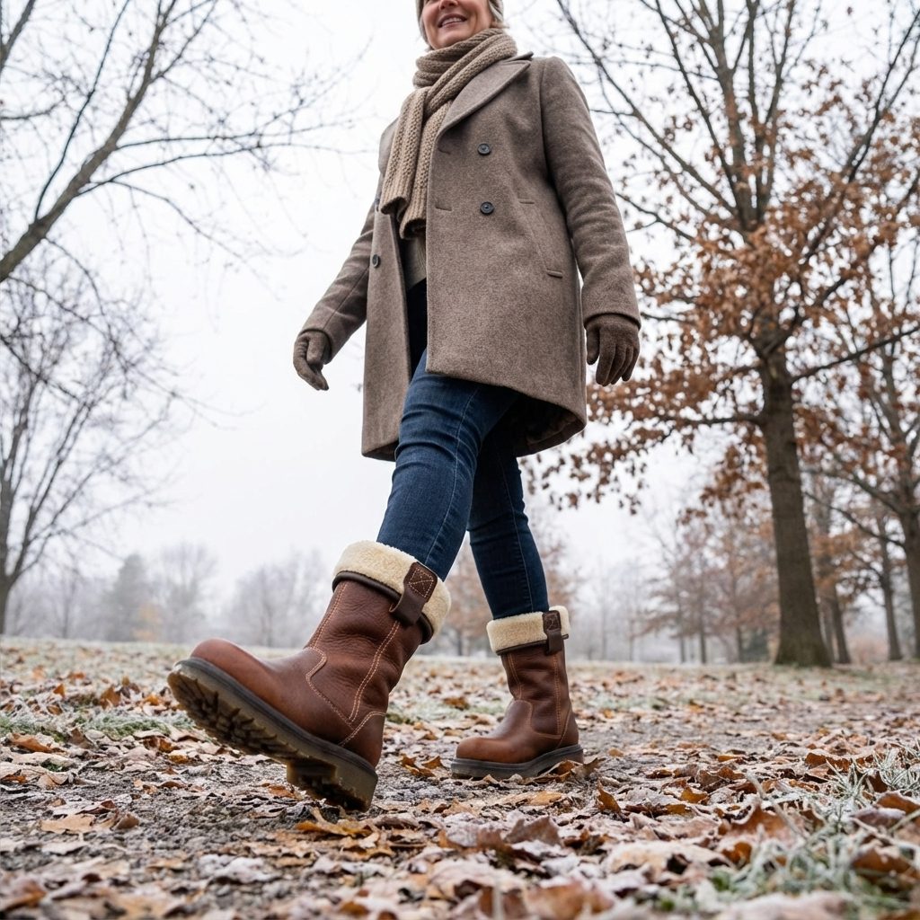 Lia Leather Fur-Lined Sherpa Winter Ankle Boots