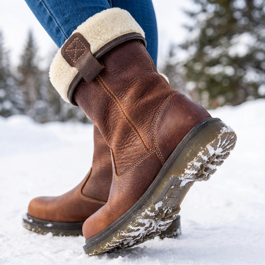 Lia Leather Fur-Lined Sherpa Winter Ankle Boots
