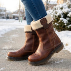 Lia Leather Fur-Lined Sherpa Winter Ankle Boots