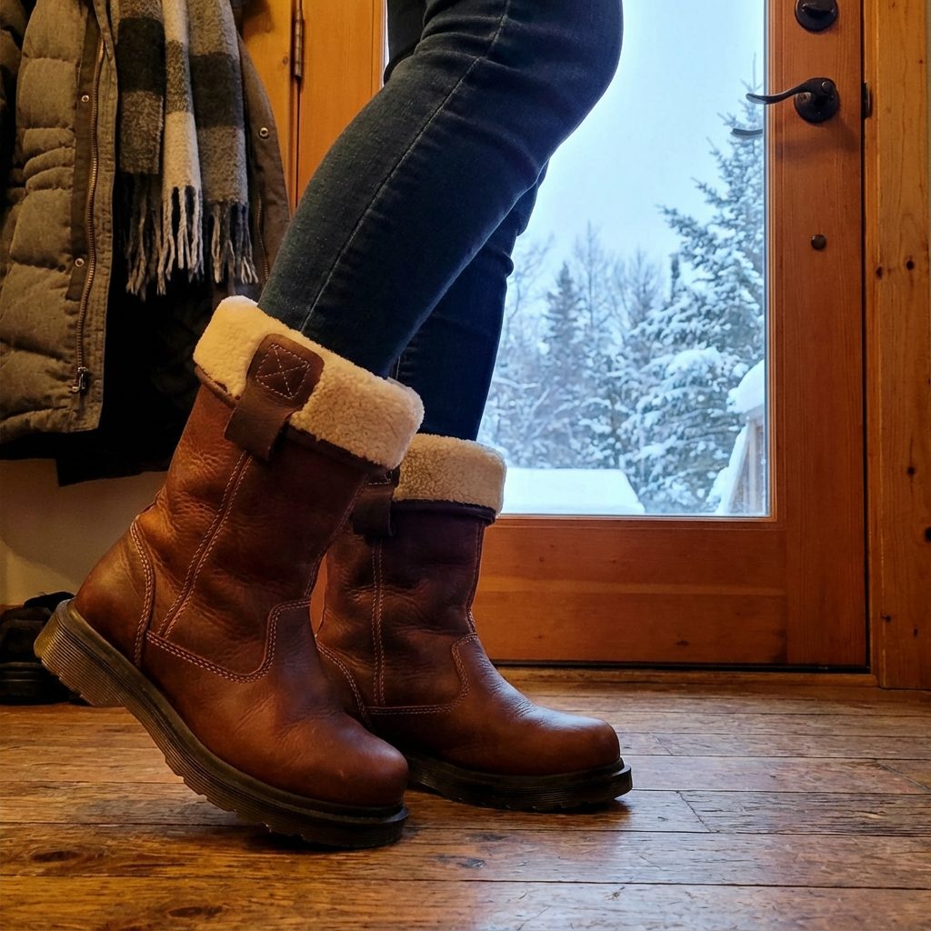 Lia Leather Fur-Lined Sherpa Winter Ankle Boots