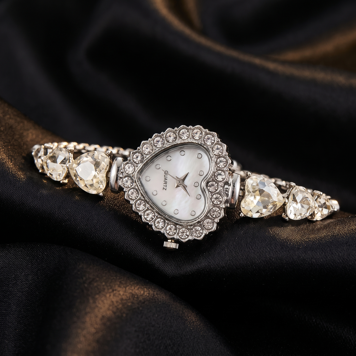 Heart-Shaped Crystal Bracelet Watch