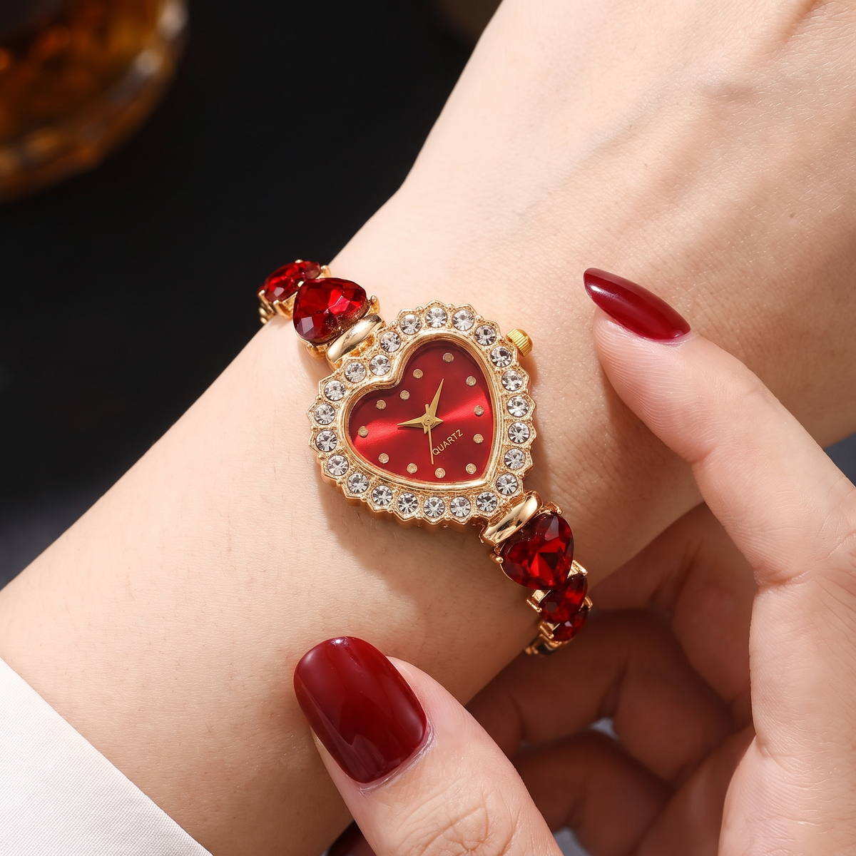Heart-Shaped Crystal Bracelet Watch