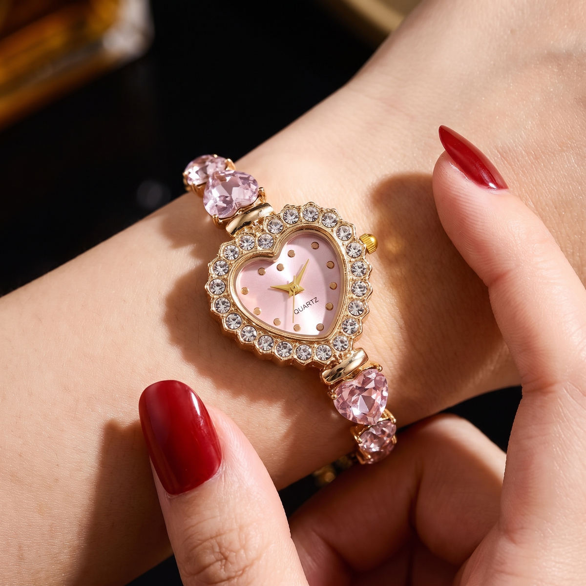 Heart-Shaped Crystal Bracelet Watch