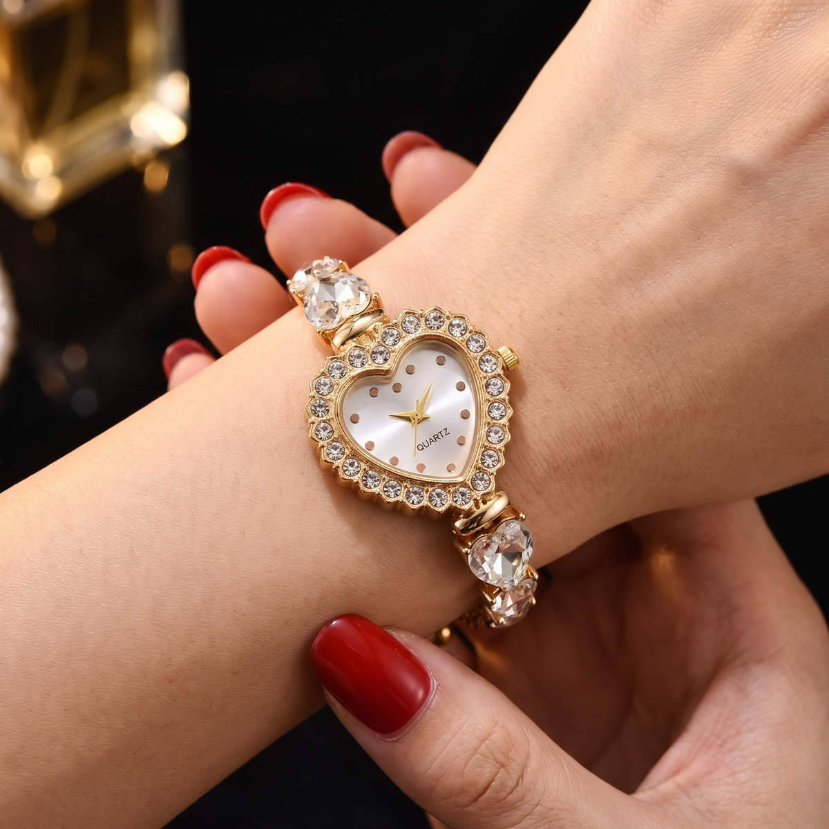 Heart-Shaped Crystal Bracelet Watch