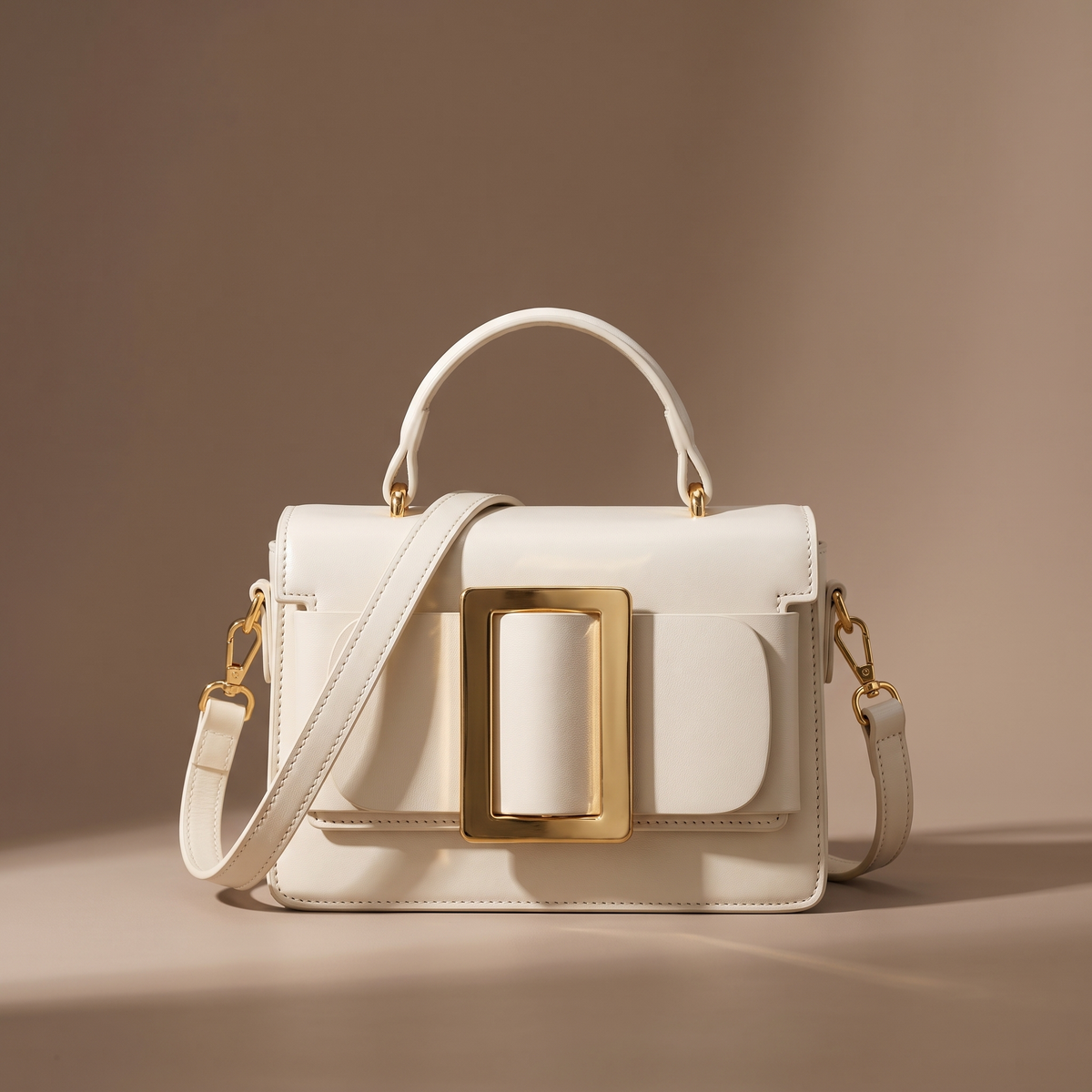 Sella Structured Glossy Leather Crossbody Bag