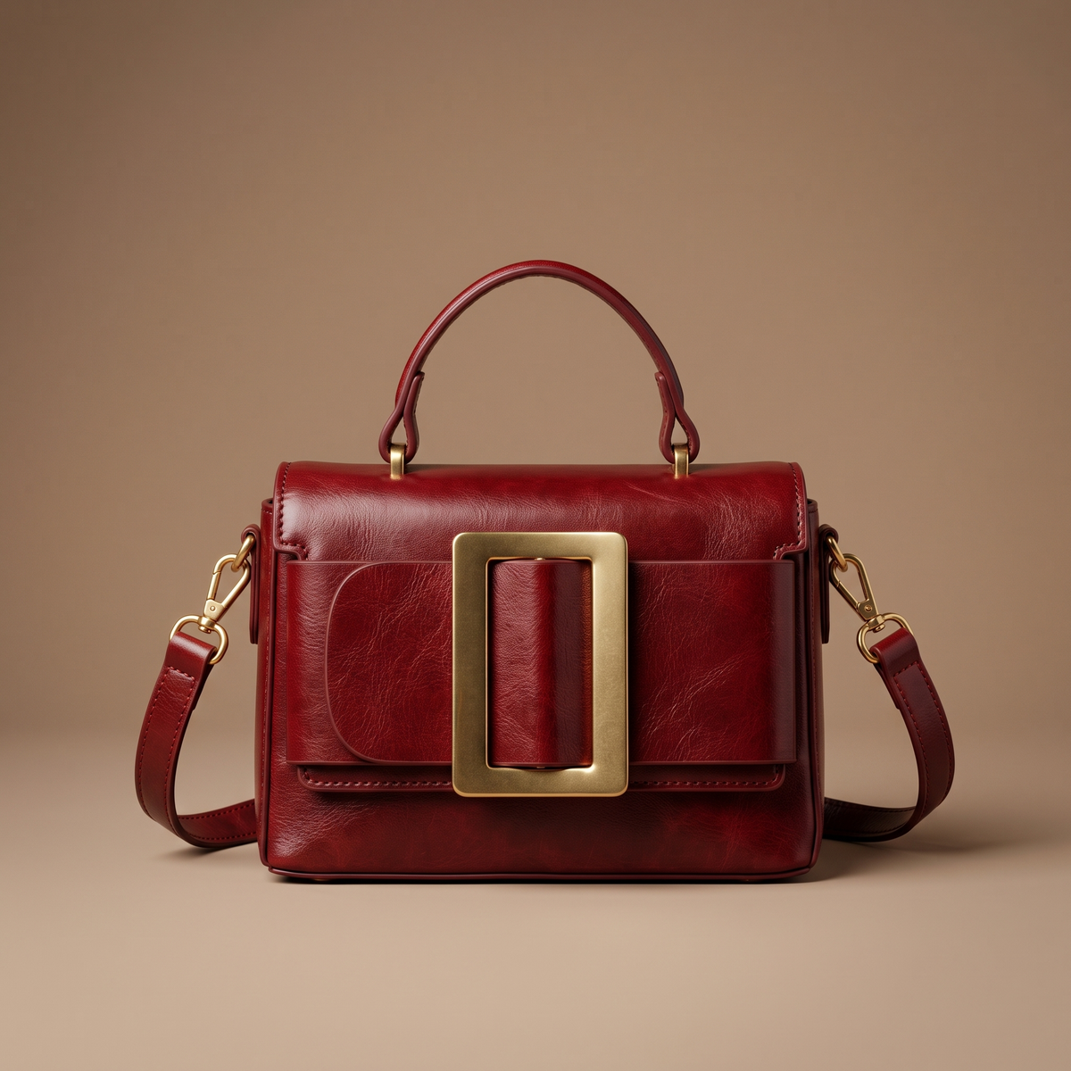 Sella Structured Glossy Leather Crossbody Bag