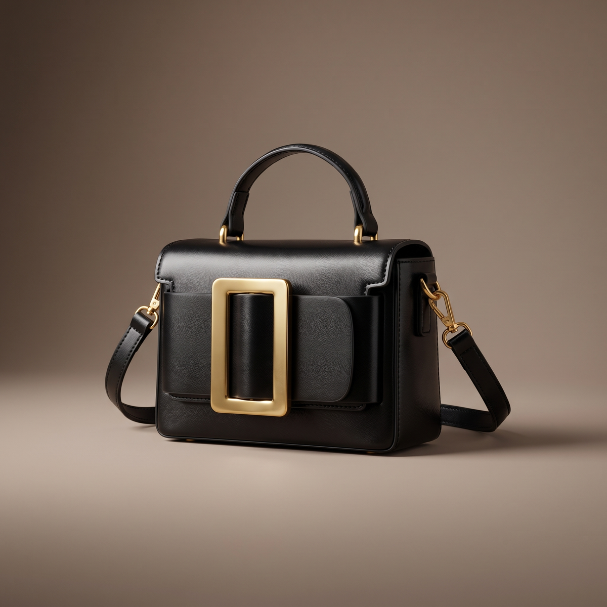 Sella Structured Glossy Leather Crossbody Bag