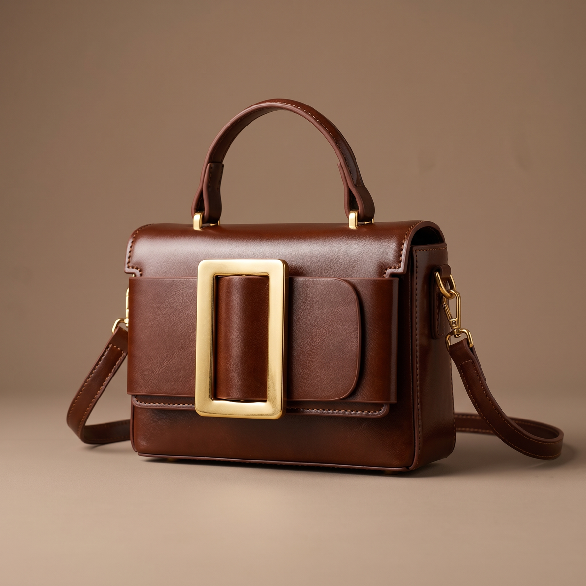 Sella Structured Glossy Leather Crossbody Bag