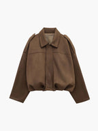 Elsa Faux-Suede Collared Bomber Jacket for Fall