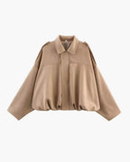 Elsa Faux-Suede Collared Bomber Jacket for Fall