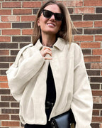 Elsa Faux-Suede Collared Bomber Jacket for Fall