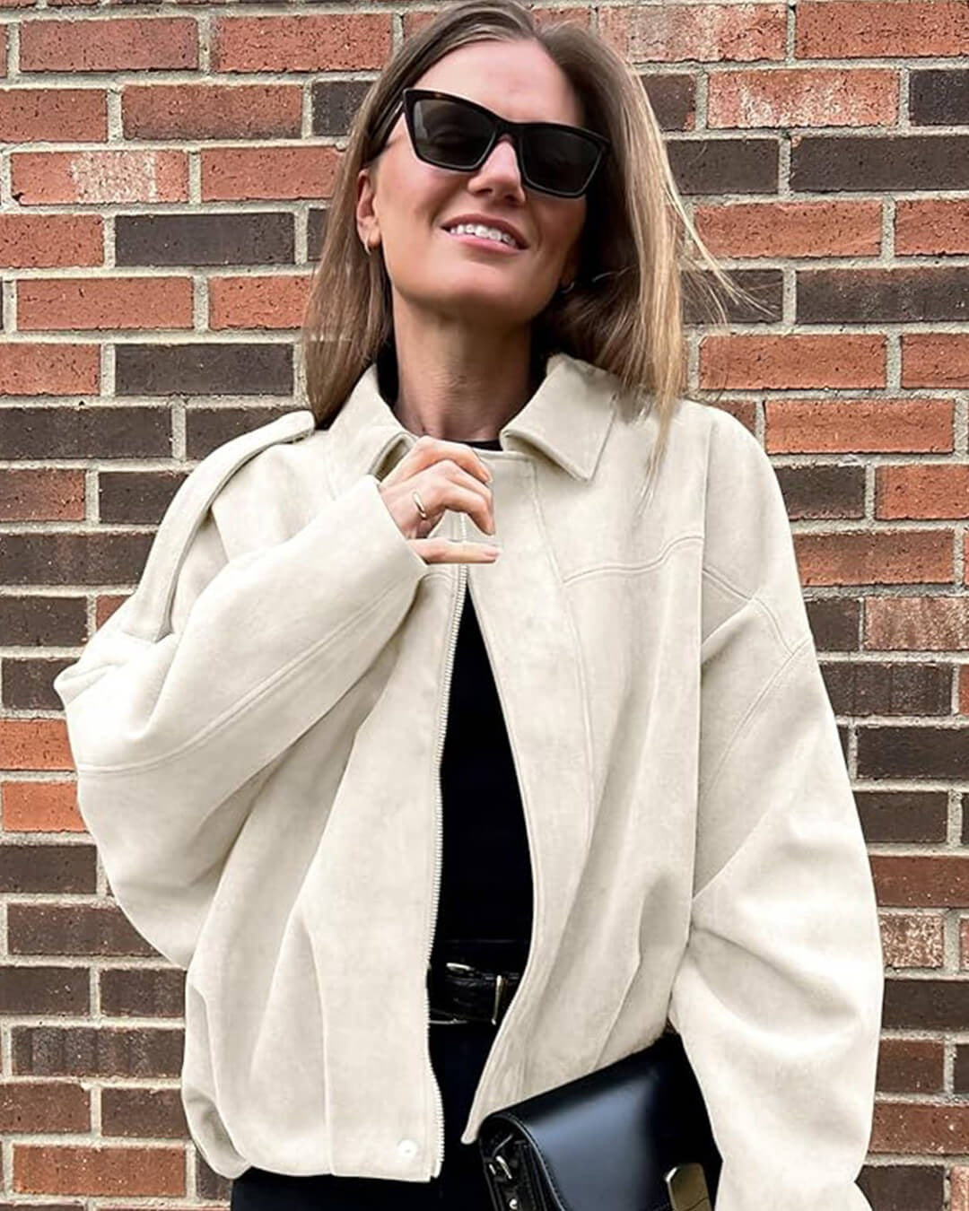 Elsa Faux-Suede Collared Bomber Jacket for Fall
