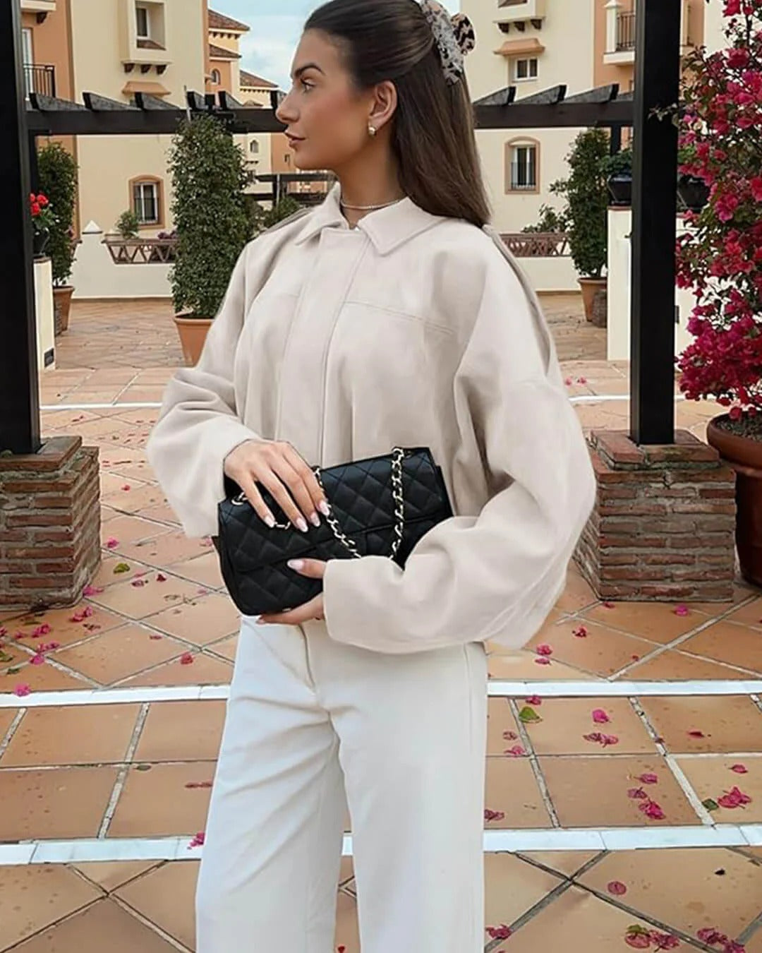 Elsa Faux-Suede Collared Bomber Jacket for Fall