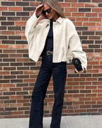 Elsa Faux-Suede Collared Bomber Jacket for Fall