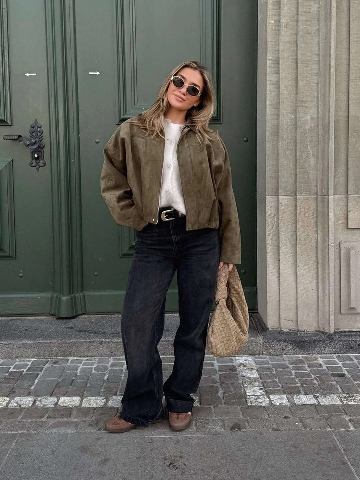 Elsa Faux-Suede Collared Bomber Jacket for Fall