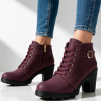 Lila Lug-Sole Lace-Up Block Heel Booties