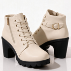 Lila Lug-Sole Lace-Up Block Heel Booties