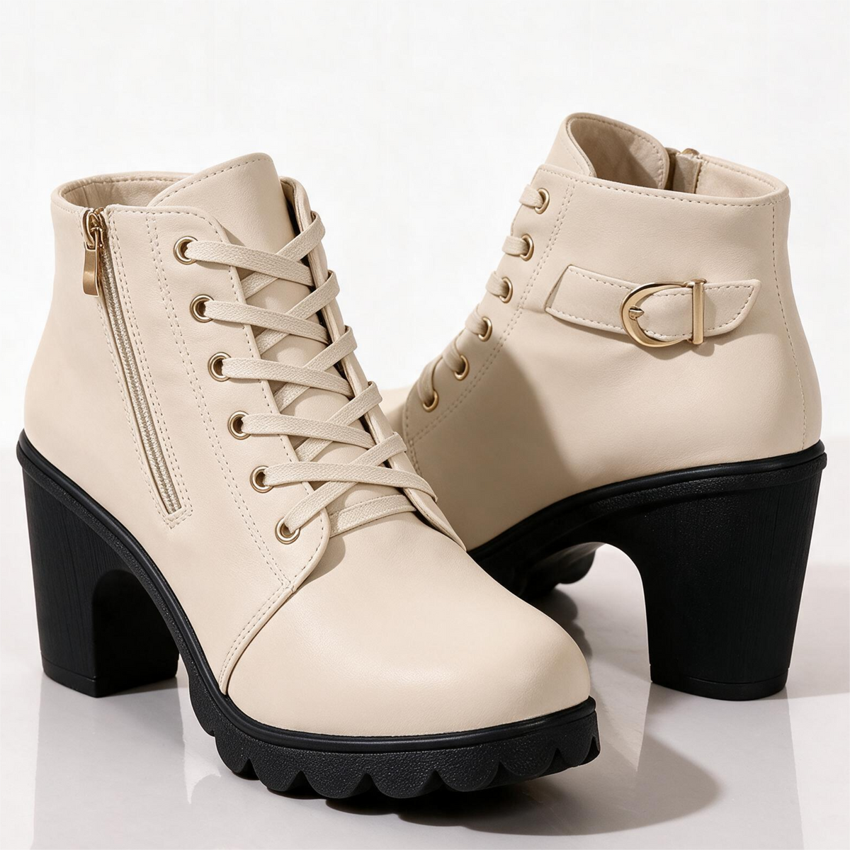 Lila Lug-Sole Lace-Up Block Heel Booties
