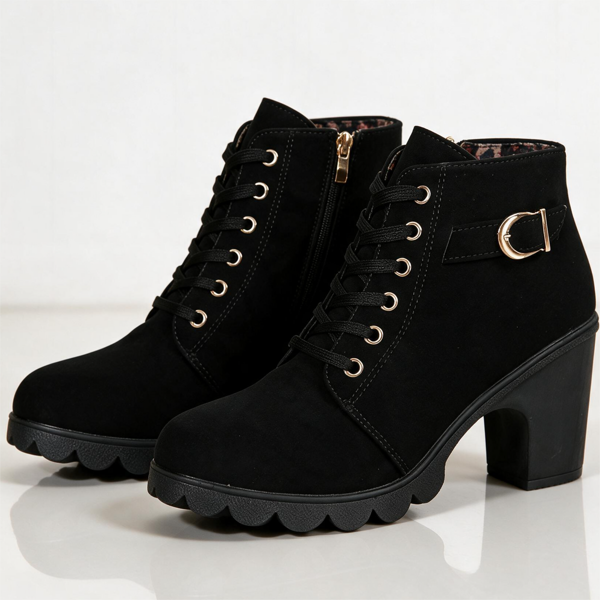 Lila Lug-Sole Lace-Up Block Heel Booties