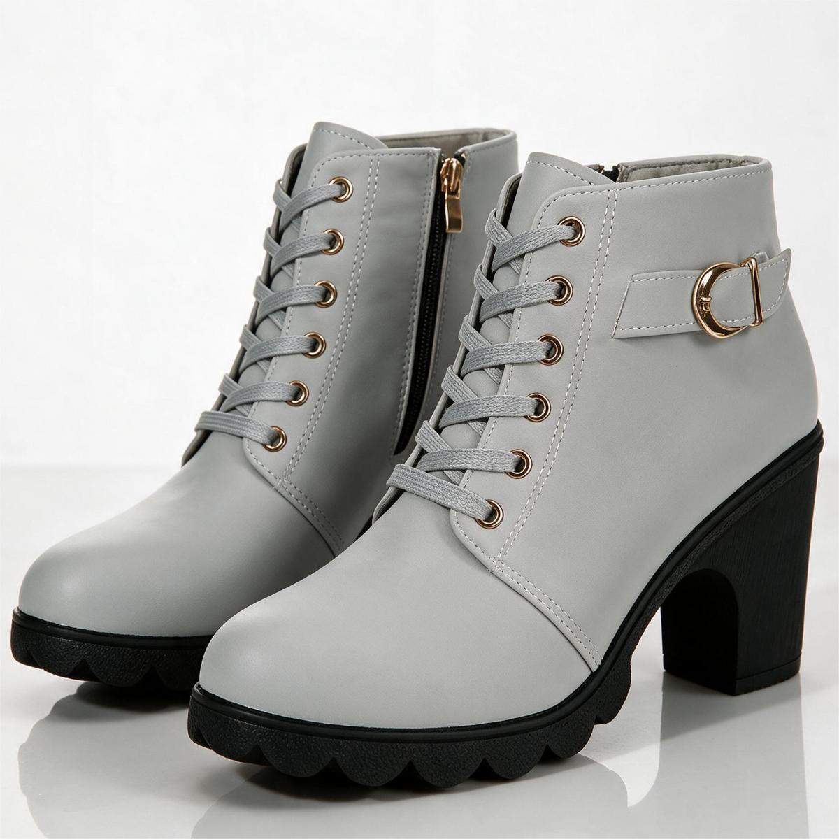 Lila Lug-Sole Lace-Up Block Heel Booties