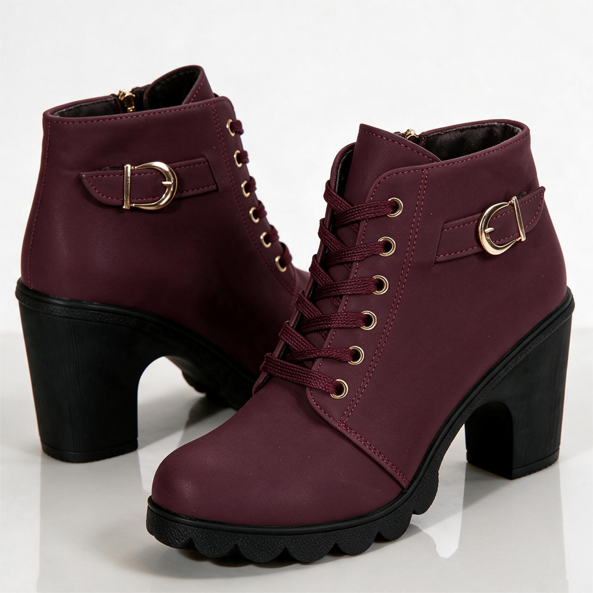 Lila Lug-Sole Lace-Up Block Heel Booties