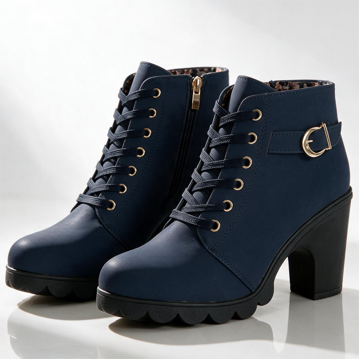 Lila Lug-Sole Lace-Up Block Heel Booties