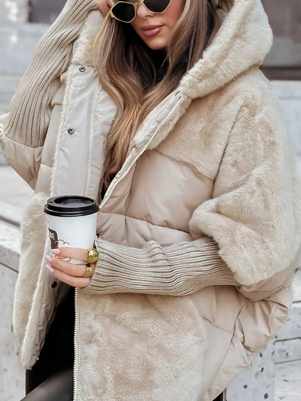 Nicole Sherpa Puffer Jacket with Knit Collar & Cuffs