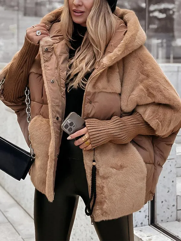 Nicole Sherpa Puffer Jacket with Knit Collar & Cuffs