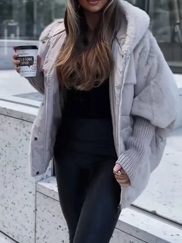 Nicole Sherpa Puffer Jacket with Knit Collar & Cuffs