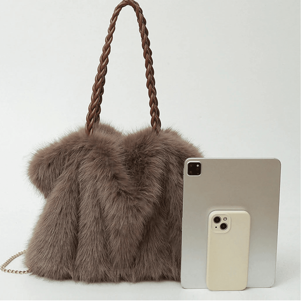 Lora Faux Fur Tote Bag with Braided Handles