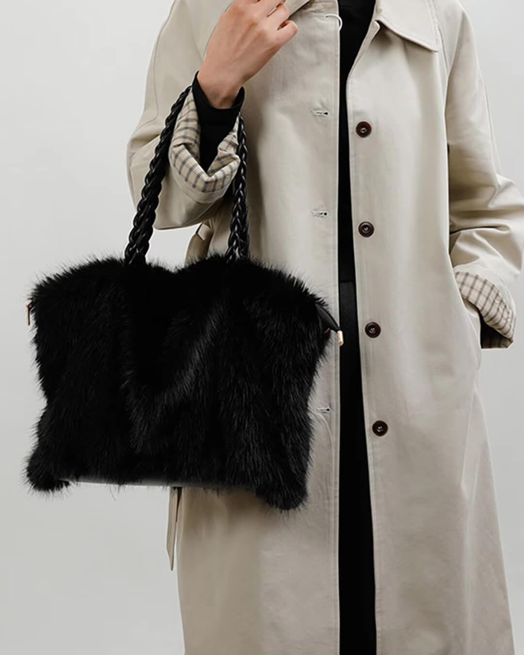 Lora Faux Fur Tote Bag with Braided Handles
