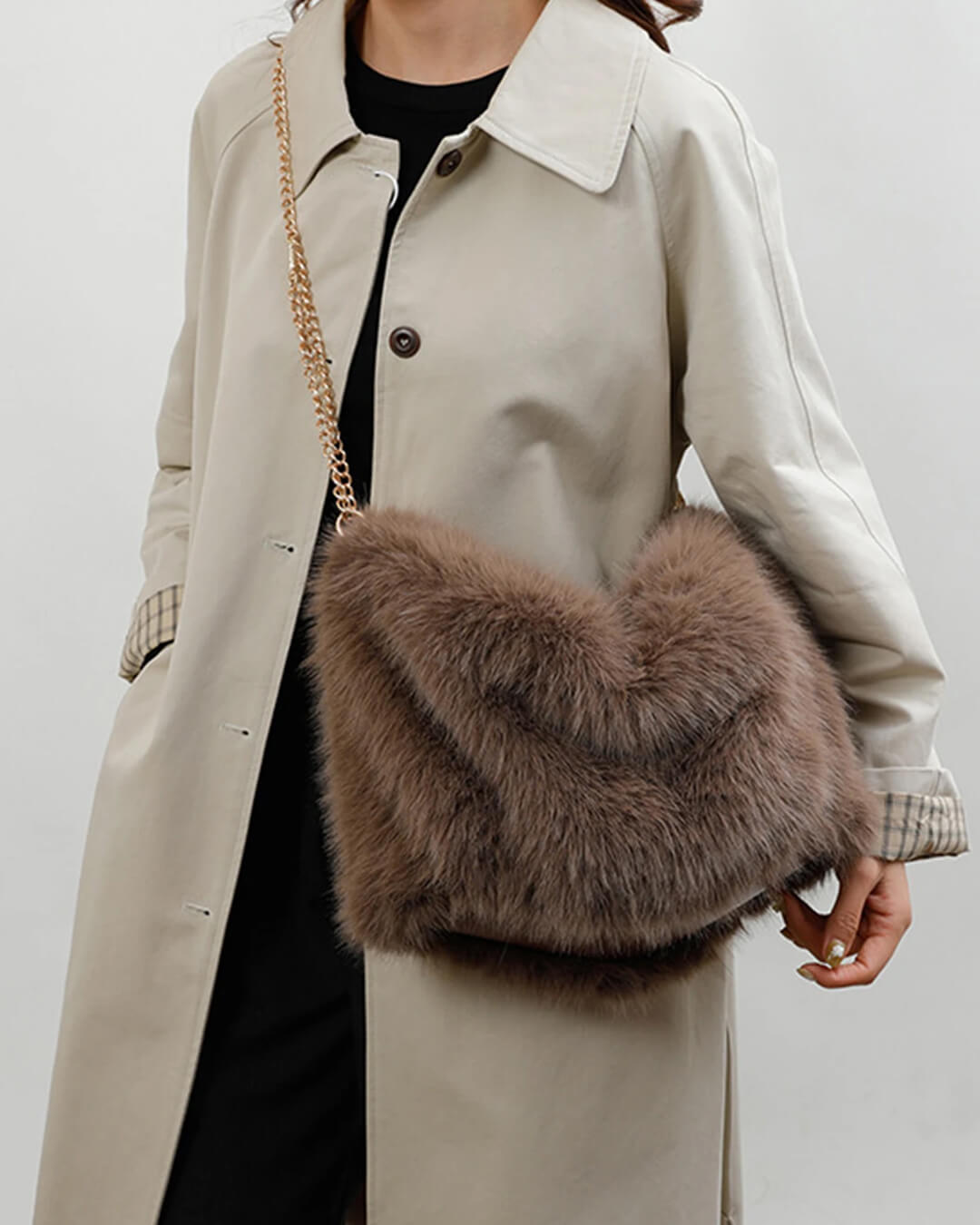 Lora Faux Fur Tote Bag with Braided Handles