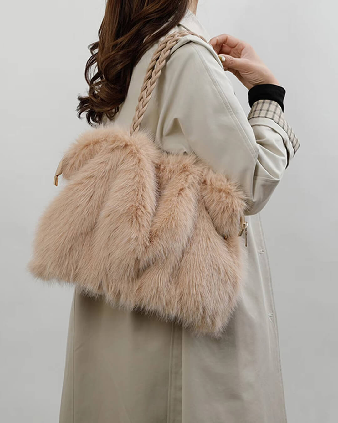 Lora Faux Fur Tote Bag with Braided Handles