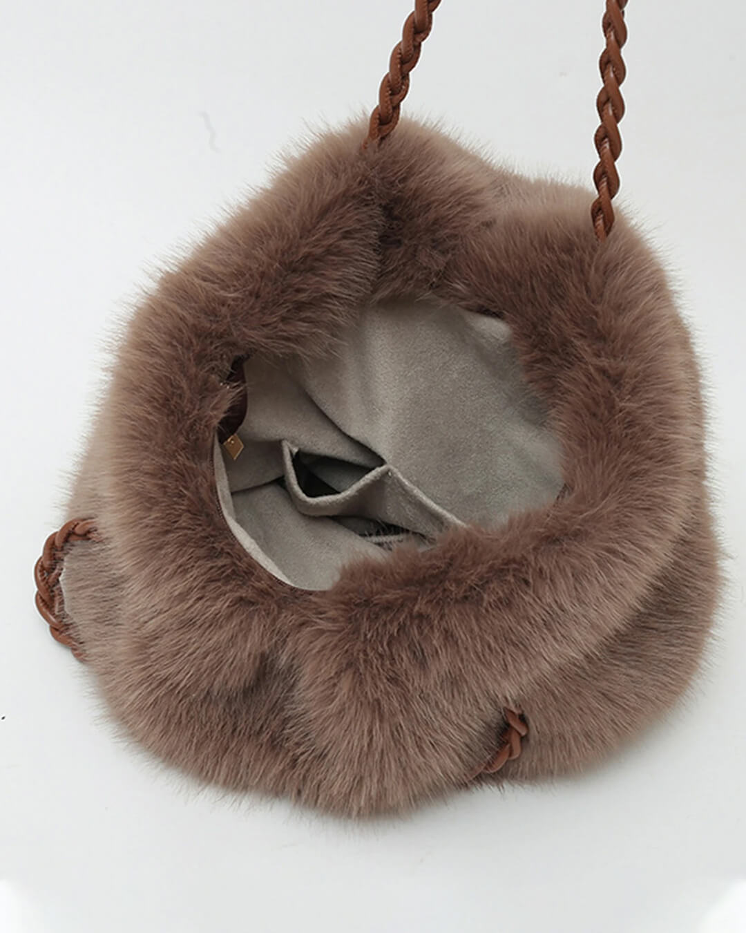 Lora Faux Fur Tote Bag with Braided Handles