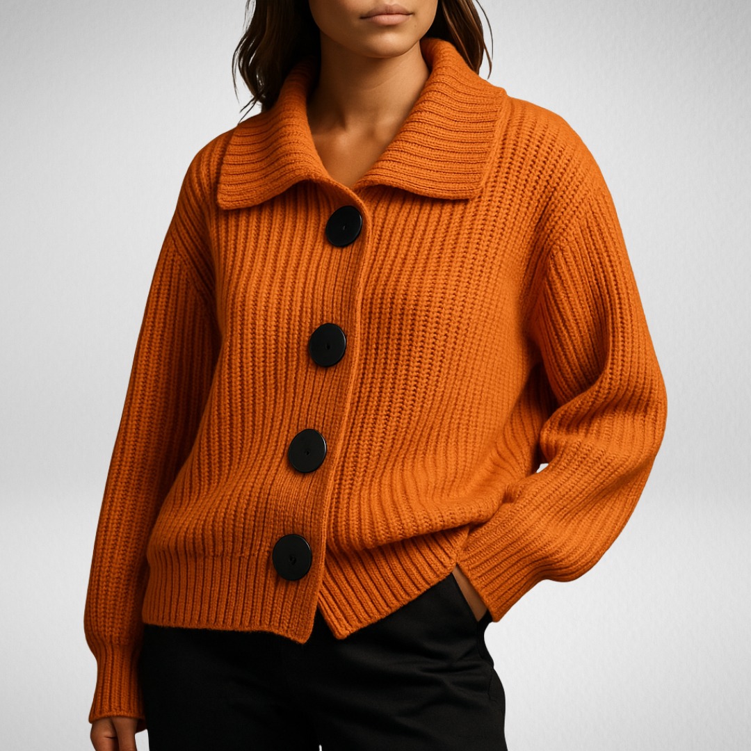 Nora Oversized Ribbed Knit Cardigan Sweater with Collar