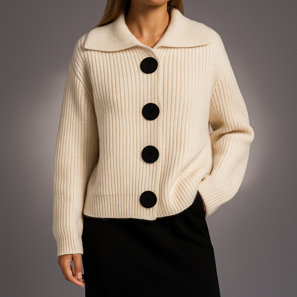 Nora Oversized Ribbed Knit Cardigan Sweater with Collar