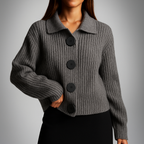Nora Oversized Ribbed Knit Cardigan Sweater with Collar