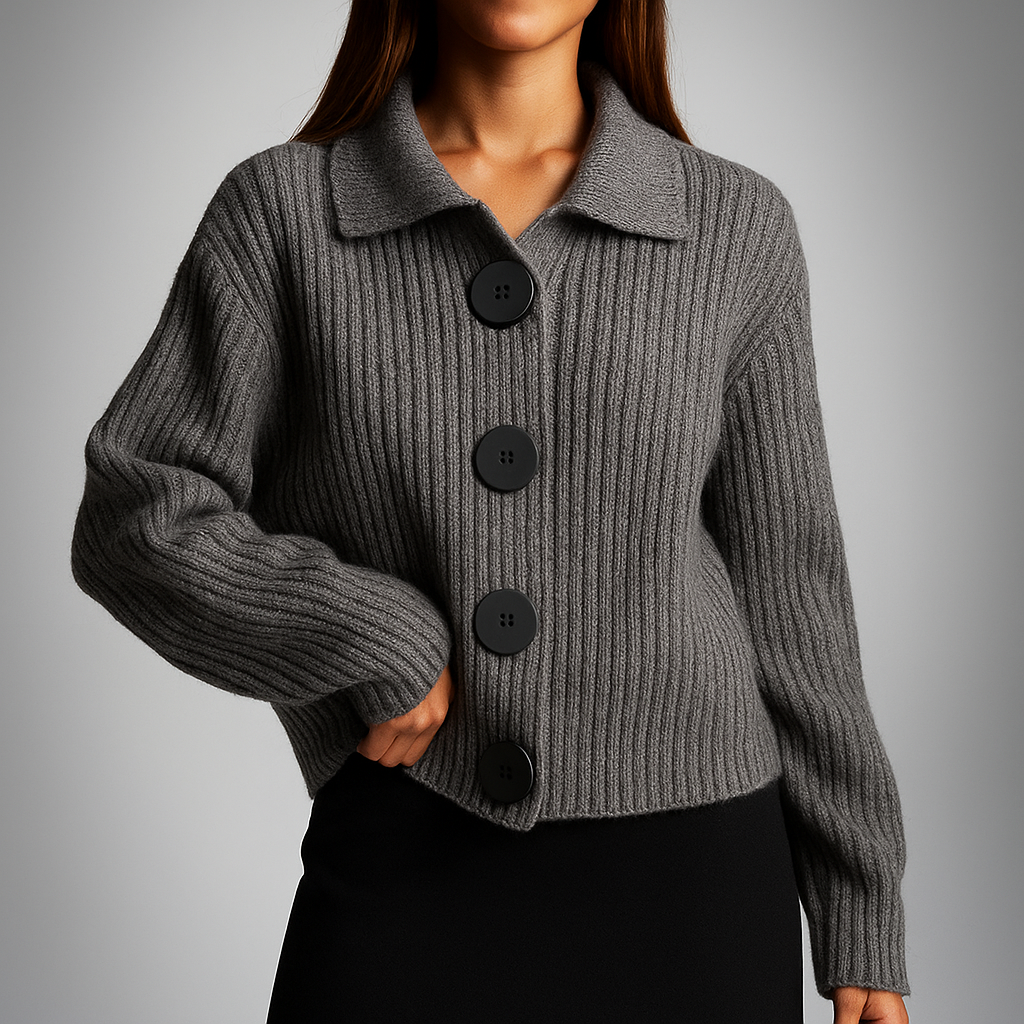 Nora Oversized Ribbed Knit Cardigan Sweater with Collar